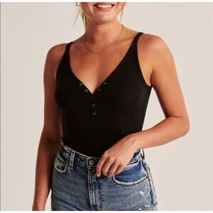 Abercrombie snap down ribbed black bodysuit medium